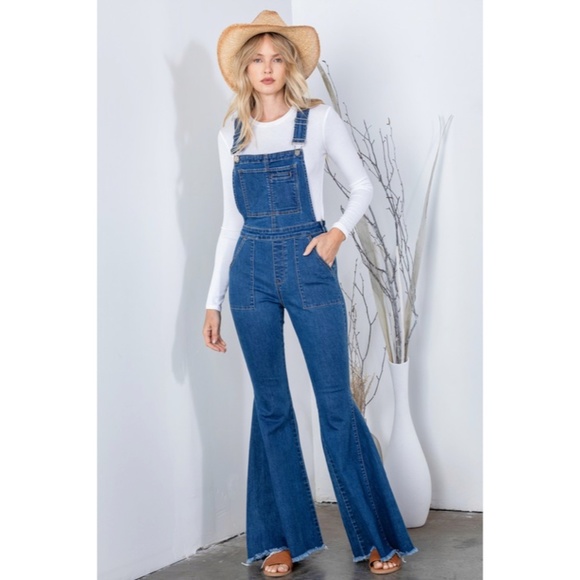 SOLD OUT Denim Retro Vintage 70's Flared Bell Bottom Bohemian Casual Overalls - Picture 3 of 7
